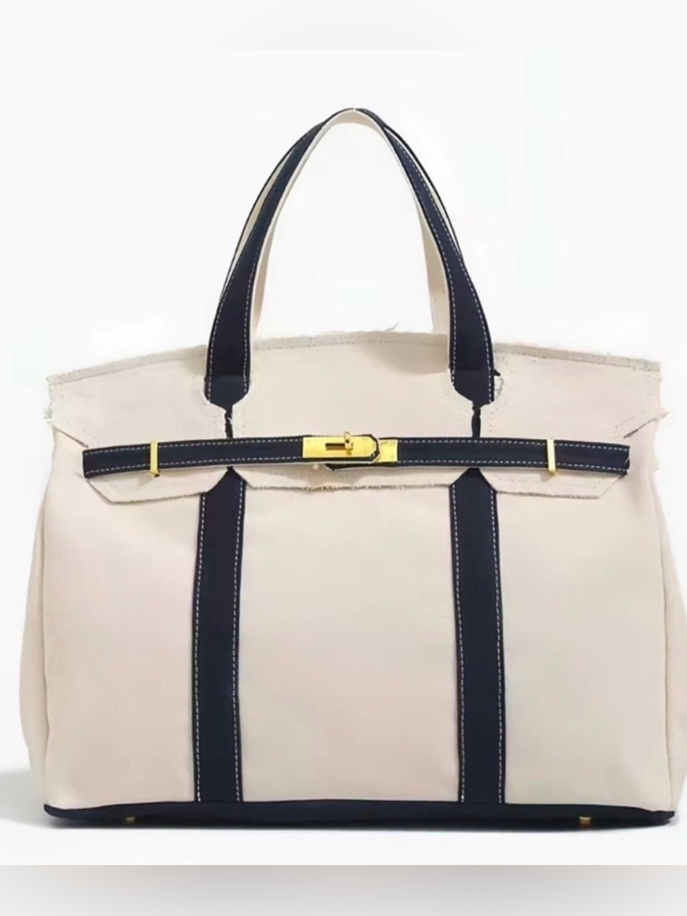 Boatkin Canvas Two-Tone Tote Bag - Navy with Gold Hardware